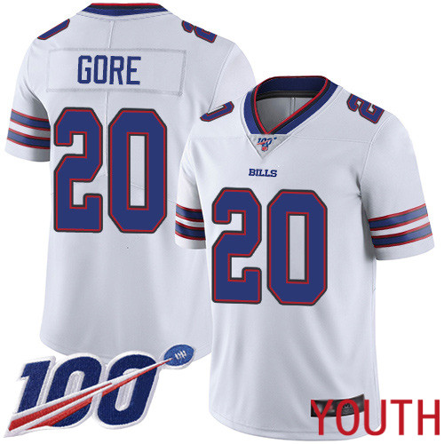 Youth Buffalo Bills #20 Frank Gore White Vapor Untouchable Limited Player 100th Season NFL Jersey